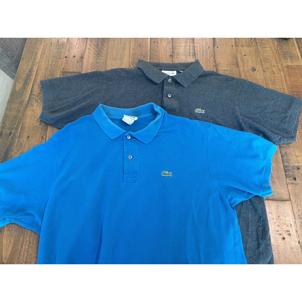 Lot of 2 Lacoste Mens Polo Shirts Sz XL-6 Blue Charcoal Grey Short Sleeve Pique